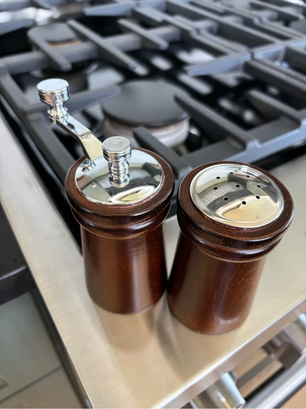 Vintage Wooden Salt And Pepper Mill Set, Bison Walnut Finish, “Olde Thompson”